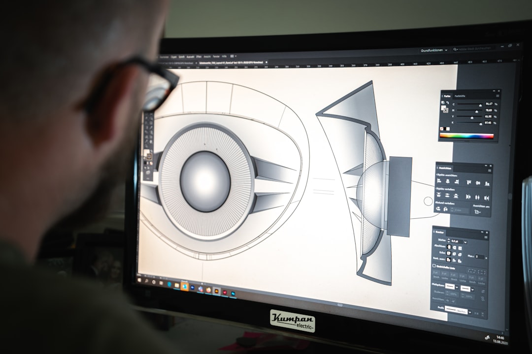 black flat screen computer monitor cad workspace, engineering drawing, infrastructure model