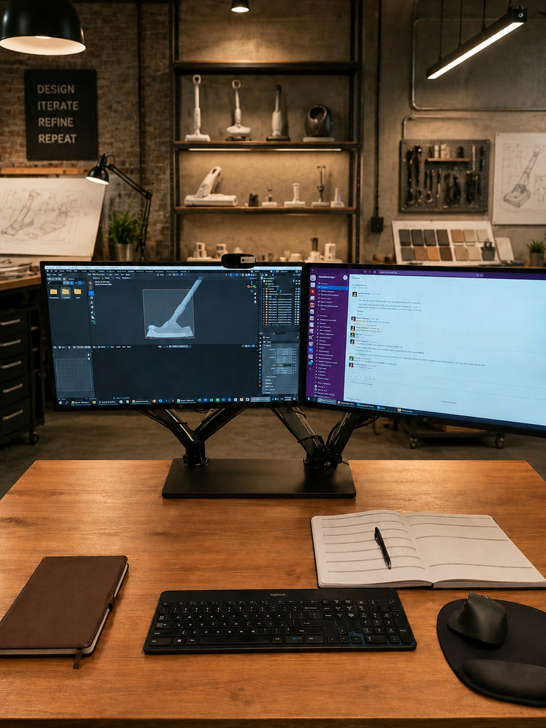 Dual monitors on a modern design studio desk. cad comparison, drafting software, design tools