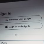 Sign in options with google and apple accounts registration form, email field, privacy note