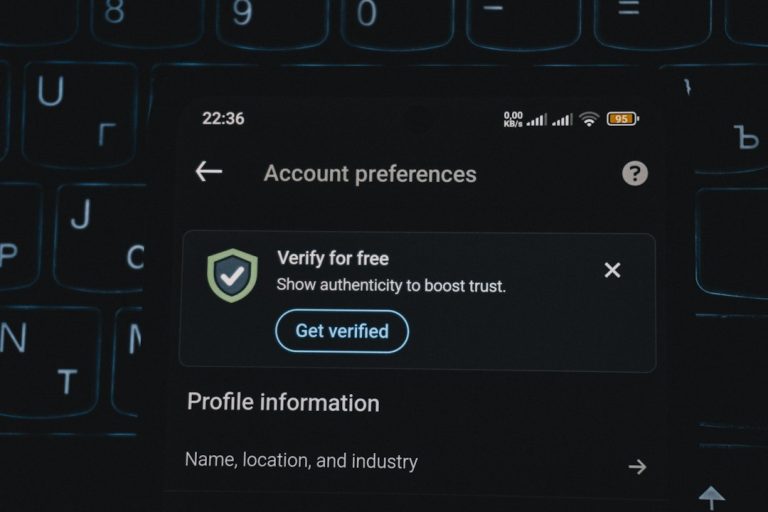 Account preferences screen with verification prompt personal data profile, address search, privacy risk