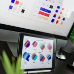black iPad displaying color gradient digital product design, simulation, collaboration platform, manufacturing planning