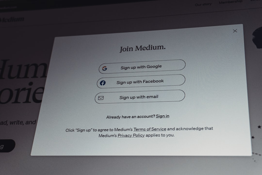 Join medium sign-up screen with google, facebook, and email options facebook page, business profile, social contact