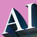 The letters AI in white with layered dark blue edges on a pink background ai startup logo, geometric mark, base44 concept