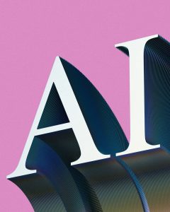 The letters AI in white with layered dark blue edges on a pink background ai startup logo, geometric mark, base44 concept