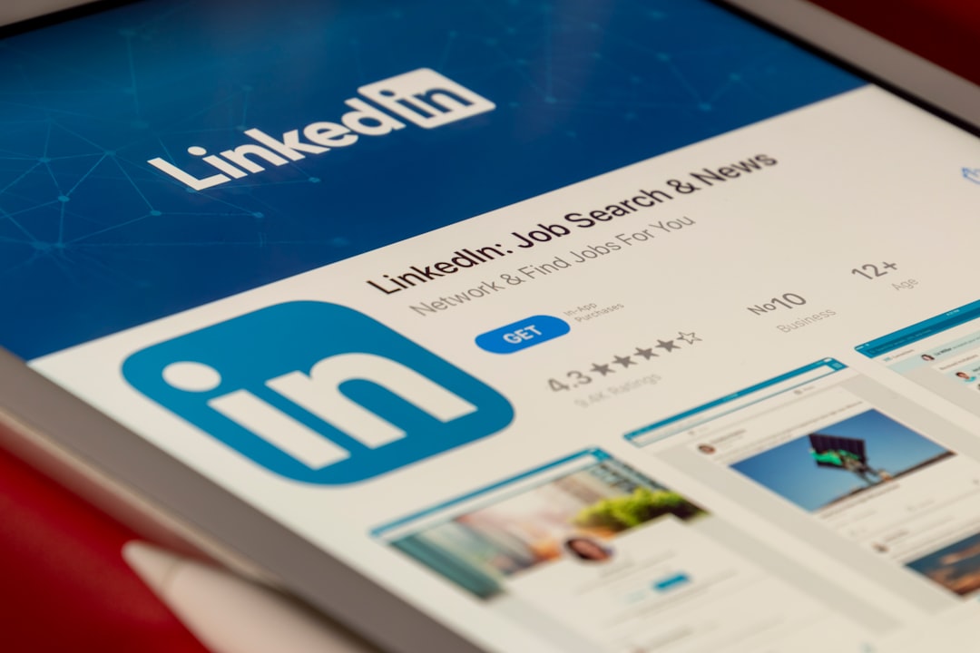 The LinkedIn app page displayed on a tablet screen with a blue background linkedin marketing, webinar promotion, social media post, b2b audience