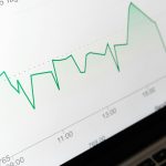 stock market chart displayed on laptop screen marketing analytics chart, customer segments, ecommerce reports, revenue trends