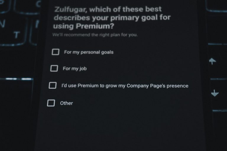 Survey asking about premium subscription goals email signup form, consent checkbox, privacy notice
