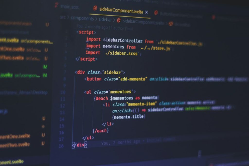 Svelte code displayed on a dark computer screen in a code editor typescript javascript code editor