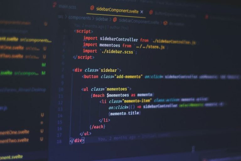 Svelte code displayed on a dark computer screen in a code editor typescript javascript code editor